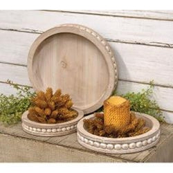 Round Beaded Wood Trays, set of 3