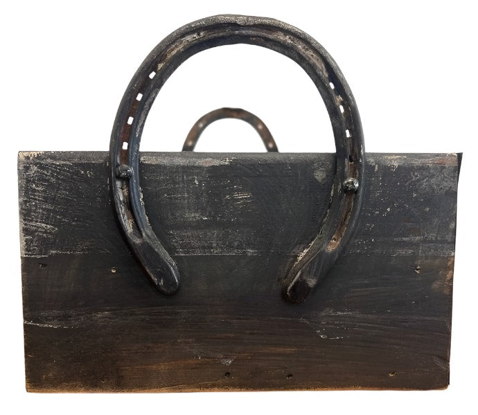 Classic Black Wooden Box with Punched Tin and Horseshoe Handles