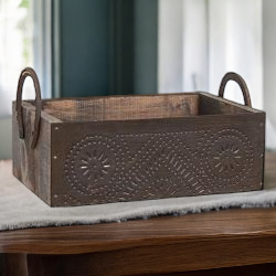 Classic Black Wooden Box with Punched Tin and Horseshoe Handles