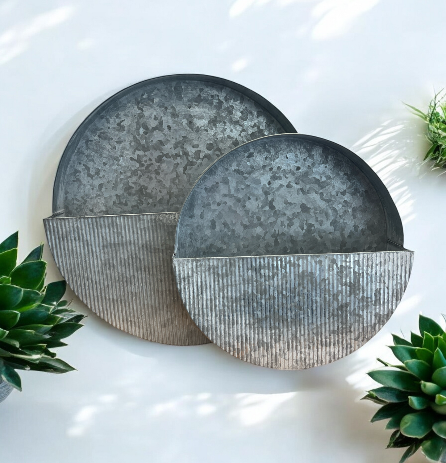 Galvanized Circle Wall Pockets (Set of 2)