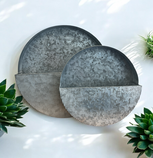 Galvanized Circle Wall Pockets (Set of 2)