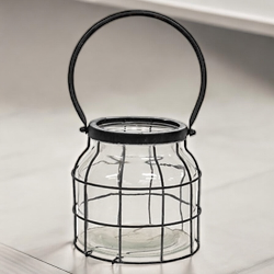 Classic Glass Jar in a Black Metal Carrier
