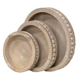 Round Beaded Wood Trays, set of 3